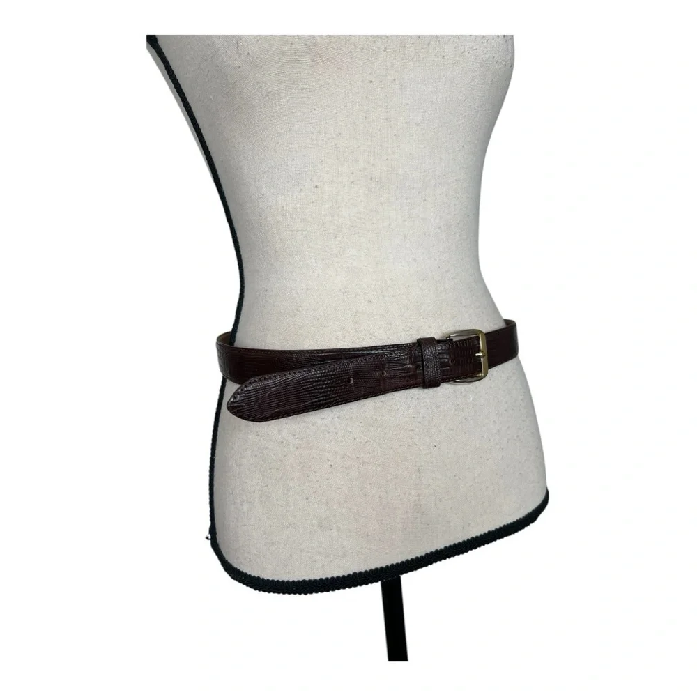 Vintage Brown Leather Belt with Rectangular Buckle